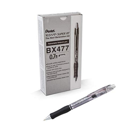 Bolígrafo Pentel RSVP Super RT, línea fina (0,7 mm), tinta negra, caja de 12 (BX477-A)