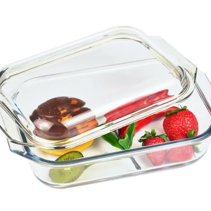Small 1.4-QT Tempered Glass Casserole Dish with Lid, Rectangular Clear Glass Casserole Bakeware with Glass Lid