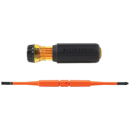 Klein Tools 32286 Insulated Screwdriver, 2-in-1 Screwdriver Set with Flip Blade, #1 Phillips and 3/16-Inch Slotted Tips, Double-Ended Blades