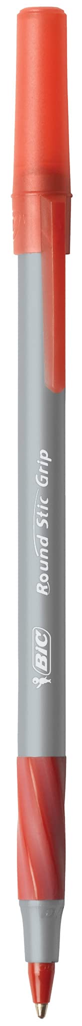 Stylo-bille BIC Round Stic Grip Xtra Comfort, Pointe moyenne (1,2 mm), Rouge, Paquet de 12
