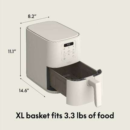 bella 4Qt Slim Air Fryer, Fits-anywhere� Kitchenware, EverGood� Ceramic Nonstick Coating, Adjustable Temperature, 6 Preset Cooking Options, 60 Min Auto Shutoff w Audible Tone, 3.3lb Capacity, Oatmilk