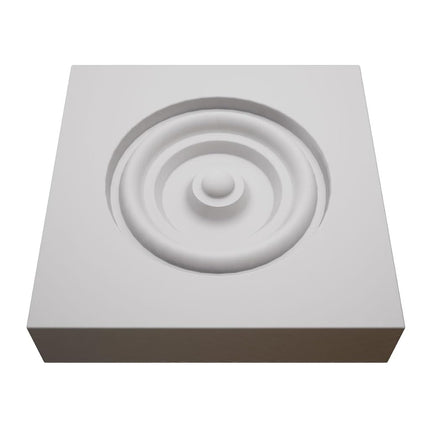 3 3/4"W x 3 3/4"H x 7/8"P Americraft Solid Paint Grade Wood Bullseye Rosette with Squared Edge, Primed Pine