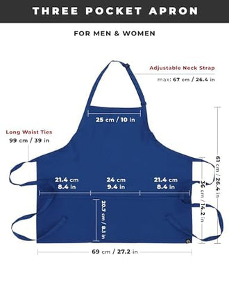 Chef Works Unisex-Adult Three Pocket Apron, Royal, One Size - Standard