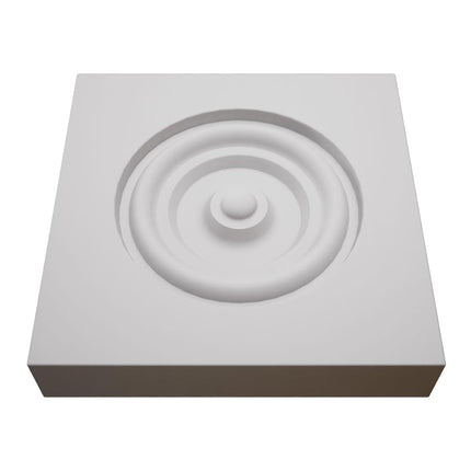 4 1/2"W x 4 1/2"H x 7/8"P Americraft Solid Paint Grade Wood Bullseye Rosette with Squared Edge, Primed Pine