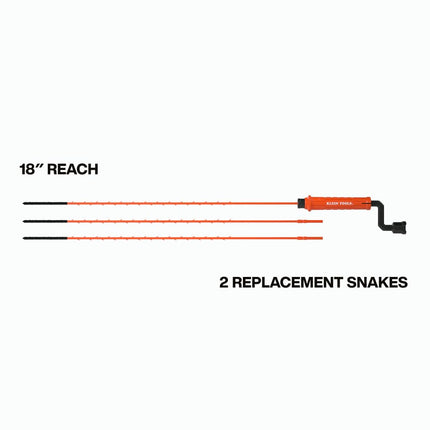 Klein Tools 53020 Drain Snake Auger Hair Clog Removal Tool, 3-Pack, Hair Clog Remover, Quick Release Collar for Hands-Free Disposal, 18-Inch Reach, 360-Degree Pivot Handle