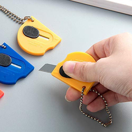 18 Pack Mini Portable Utility Office Keychain with auto Retractable Blade Pocket Knives Letter Opener Small Box Cutter(Yellow)