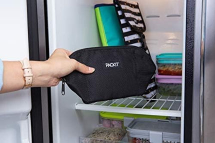 Bolsa de refrigerios PackIt Freezable, negra, fabricada con tecnología EcoFreeze, plegable, reutilizable, cierre de cremallera que sella el aire frío y seco, ideal para todas las edades y refrigerios frescos para llevar.
