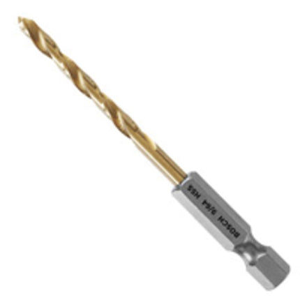 BOSCH TI2136IM 1-Piece 9/64 In. x 2-7/8 In. Titanium Nitride Coated Metal Drill Bit Impact Tough with Impact-Rated Hex Shank Ideal for Heavy-Gauge Carbon Steels, Light Gauge Metal, Hardwood