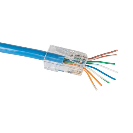 Klein Tools VDV826-729 Pass-Thru Modular Data Plugs, RJ45-CAT6, 10-Pack, Gold Plated, Power Over Ethernet-FCC-UL-RoHS Compliant, for Solid or Stranded Cable