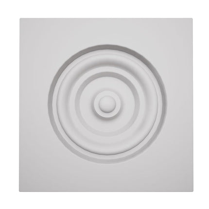 3 3/4"W x 3 3/4"H x 7/8"P Americraft Solid Paint Grade Wood Bullseye Rosette with Squared Edge, Primed Pine