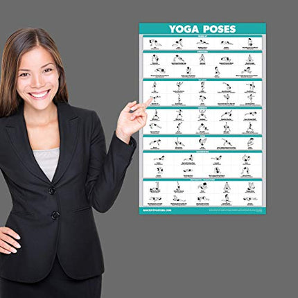 Affiche d'exercices de positions de yoga Palace Learning - Tableau des poses de yoga Asana - Plastifiée, 18" x 24"