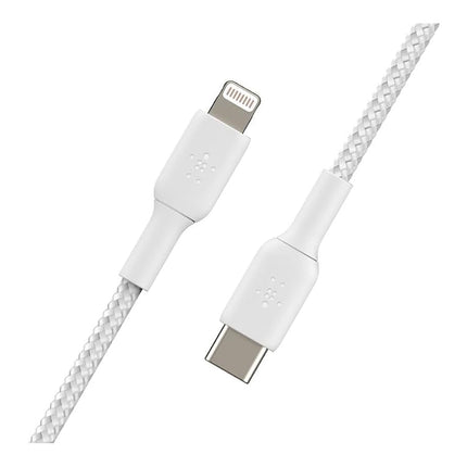 Belkin Braided USB-C to Lightning Cable (iPhone Fast Charging Cable for iPhone 14, 13, 12 or earlier) Boost Charge MFi-Certified iPhone USB-C Cable (2m, White)