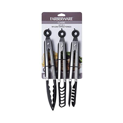 Farberware Classic Nylon Tipped Tongs, Set of 3, Black