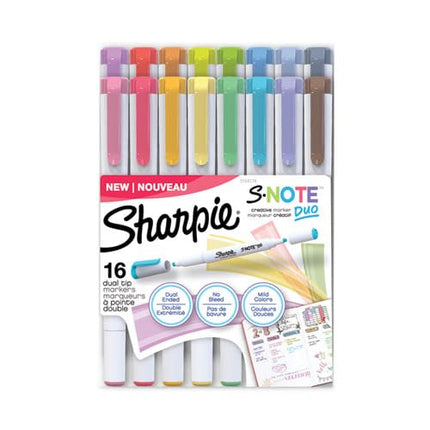 Sharpie S-Note Duo Dual-Ended Creative Markers, Part Highlighter, Part Art Marker, Assorted Colours, Fine and Chisel Tips, Includes Stand-up Easel, 16 Count