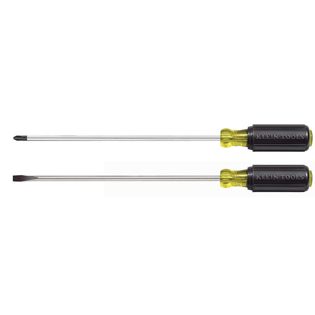 Klein Tools 85072 2-Piece Screwdriver Se, Made in USA, with Long Blade Slotted and Phillips Screwdrivers, Heat Treated Shafts and Cushioned Grips