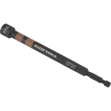 Klein Tools 716PNDHC 7/16-Inch Magnetic Color-Coded Power Nut Driver, SAE, Impact-Rated Hollow Nut Driver with 5-Inch Extended Reach Shaft