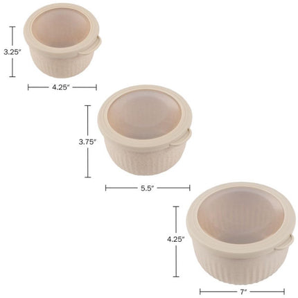 Classic Cuisine Set of 3 Bowls with Lids - Microwave, Freezer, and Fridge Safe Nesting Mixing Bowls - Eco-Conscious Kitchen Essentials by (Beige)