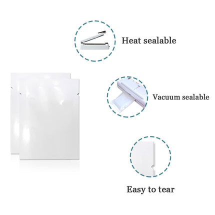 PABCK 500 Pieces White Metallic Mylar Foil Open Top Sealable Bags 2.4x3.5 inch (2x3.1 inch Inner Size) Vacuum Heat Seal Pouches for Food Storage Packaging with Tear Notches
