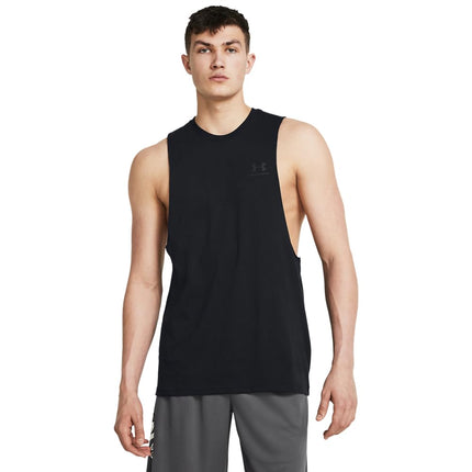 Under Armour Mens Left Chest Cut-Off Tank-Top Blac