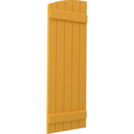 Ekena Millwork ARW101BE518X31TUH Americraft Five 2 Exterior Real Wood Joined Board-n-Batten Shutters w/Elliptical Top (Per Pair), 17 1/2"W x 31"H, Turmeric