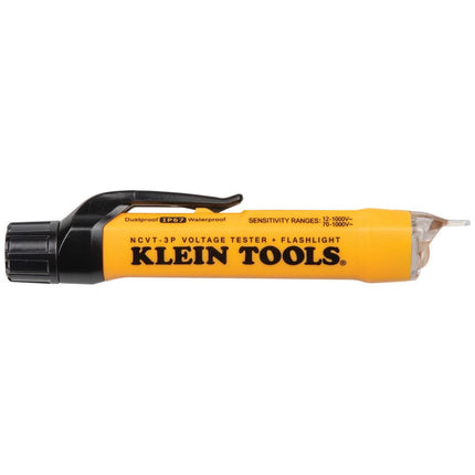 Klein Tools NCVT3P Dual Range Non Contact Voltage Tester, 12-1000V AC Pen, Flashlight, Audible and Flashing LED Alarms, Pocket Clip