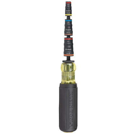 Klein Tools 32910 Impact Driver, 7-in-1 Impact Flip Socket Set with Handle, 6 Hex Driver Sizes Plus a 1/4-Inch Bit Holder