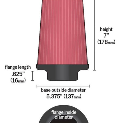 K&N Filters RU-2590 Car and Motorcycle Universal Rubber Filter, Black/Red, (Pack of 1)