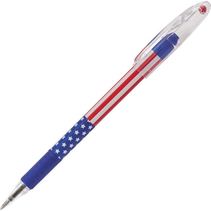 Pentel R.S.V.P. Ballpoint Pen, 0.7mm Fine Tip, Stars & Stripes Barrel, Black Ink, Box of 12 ...