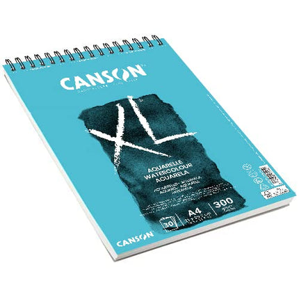 CANSON XL Watercolour 300gsm A4 Paper, Cold Pressed, Spiral Pad Short Side, 30 White Sheets, Ideal for Professional Artists