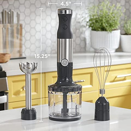 GE Immersion Hand Blender, 500 Watt High-Performance, 3-in-1 with Blend & Chop, Whisk & Chopping Jar Attachments, Dual Speed Immersion for Easy One-Handed Operation, Stainless Steel, G8H1AASSPSS