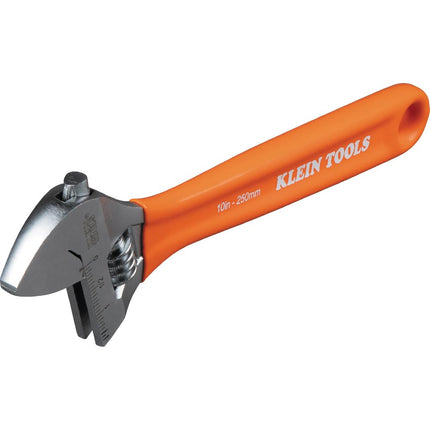 KLEIN TOOLS O50710 Adjustable Wrench, Precision Forged 1 1/2-Inch Extra-Capacity Jaw, SAE and Metric Scales, Plastic-Dipped Handle, 10-Inch