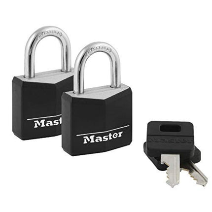 Master Lock 131T Covered Aluminum Padlocks, Black, 2 Pack, Keyed Alike