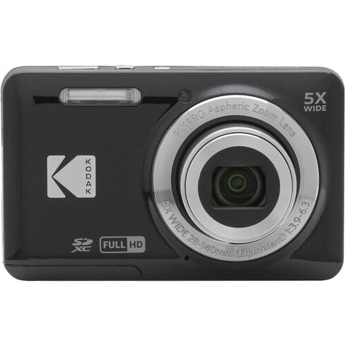 Appareil photo numérique Kodak Pixpro FZ55 (noir), comprend : carte mémoire SanDisk 128 Go, étui rigide pour appareil photo, lecteur de carte SD et plus (6 articles)
