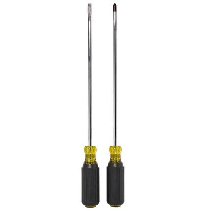 Klein Tools 85072 Juego de desarmadores de 2 piezas, hecho en EE. UU., con desarmadores de cruz y de ranura de hoja larga, ejes con tratamiento térmico y mangos acojinados