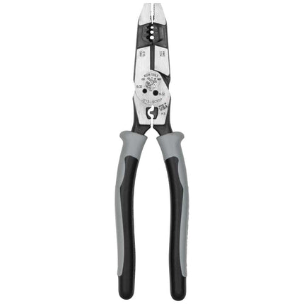 Klein Tools J2159CRTP Side Cutting Pliers, Made in USA, 9-Inch Journeyman High Leverage Hybrid Pliers with Crimper, Fish Tape Puller and Wire Stripper