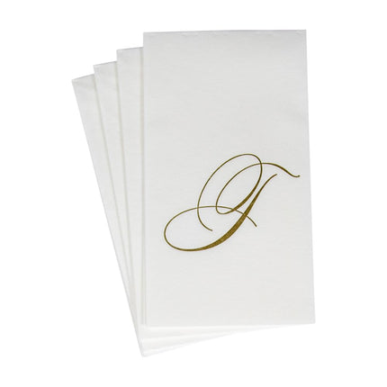 Caspari White Pearl Paper Linen Guest Towels, Monogram Initial T, Pack of 24