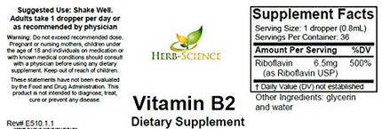 Herb-Science Liquid Vitamin B2 Riboflavin Drops, Alcohol-Free Liquid Extract Support Digestion, Maintain Proper Energy Levels, Boost Collagen Production for Healthy Hair, Nails, Skin, (1 oz)