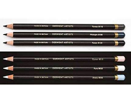 Derwent Artists Black & White Colouring Pencils With Sharpener, Drawing & Colouring, Set Of 6, Ideal For Layering & Blending, Professional Quality, 2302342