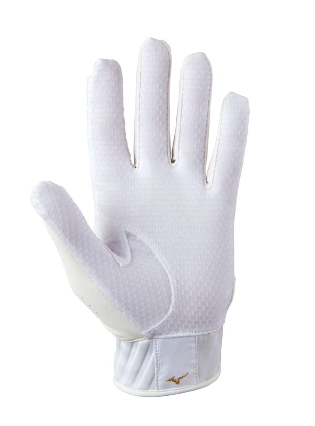 Mizuno MVP Youth Baseball Batting Glove, White-Gold, Small