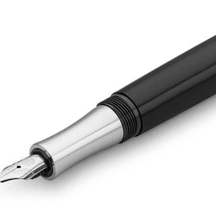 Kaweco STUDENT Black Fountain Pen I Premium Acrylic Fountain Pen for Ink Cartridges I Nostalgic Fountain Pen in Black with Silver Details I Student Pen 16 cm I Nib: M (Medium)
