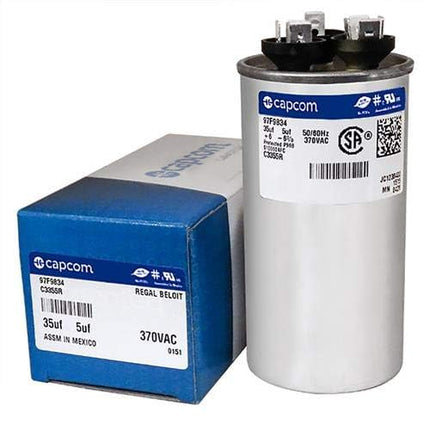 GE Genteq Capacitor Dual Run Round 35/5 uf MFD 370 Volt VAC 97F9834 (replace old GE# Z97F9834) 35 + 5 MFD at 370 volts by Genteq