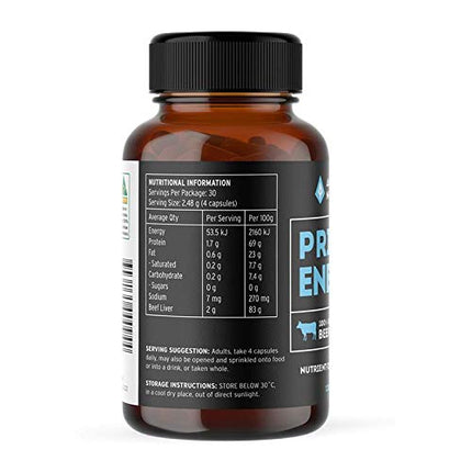 Grass Fed Beef Liver Capsules | Natural Iron, Vitamin B12 & Vitamin A | Heart Health and Immunity - Primal Energy Capsules By Ancestral Nutrition - 120 Capsules
