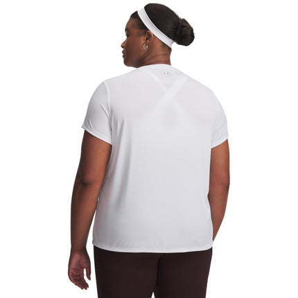 Under Armour Women's Velocity Solid Short Sleeve V Neck T Shirt, (101) White / / Metallic Silver, 3X