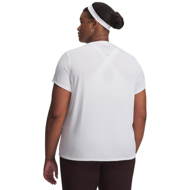 Under Armour Women's Velocity Solid Short Sleeve V Neck T Shirt, (101) White / / Metallic Silver, 3X