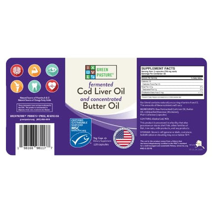 Green Pasture Blue Ice Royal Butter/Fermented Cod Liver Oil Blend - 120 Capsules