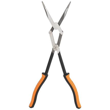 Klein Tools 71401 Long Nose Pliers, Bent Nose Pliers, Angled Knurled Jaws, Double Rivet, Extended Reach, 13-Inch