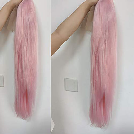 Xiweiya Long Pink Wavy Wig Synthetic Pink Wavy Lace Front Wigs Middle Part Wig Long Soft Wig Hair Replacement Wig for Women, Drag Queen Makeup 24 inch