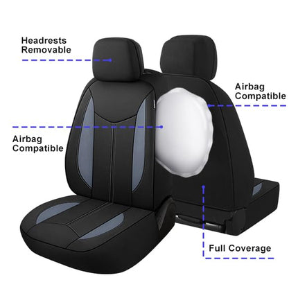 CAROMOP Waterproof Car Seat Cover, Full Seats, Neoprene, Split Seat Covers for Cars, Universal Fit for Most Car Interior Covers, Sedan, Truck, SUV (Black/Grey)