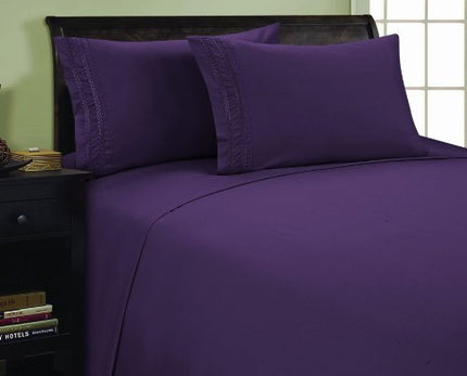 Elegant Comfort 1800 Thread Count Chain Design Egyptian Quality Luxurious Silky Soft Wrinkle & Fade Resistant 4 Piece Sheet Set, Deep Pocket Up to 16" - Full, Purple