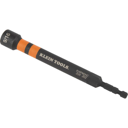 Klein Tools 916PNDHC 9/16-Inch Magnetic Color-Coded Power Nut Driver, SAE, Impact-Rated Hollow Nut Driver with 5-Inch Extended Reach Shaft